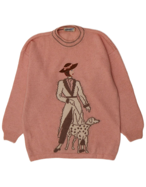 ALEX Dame grafisk afslappet pasform rund hals sweater UK 16 Large Pink