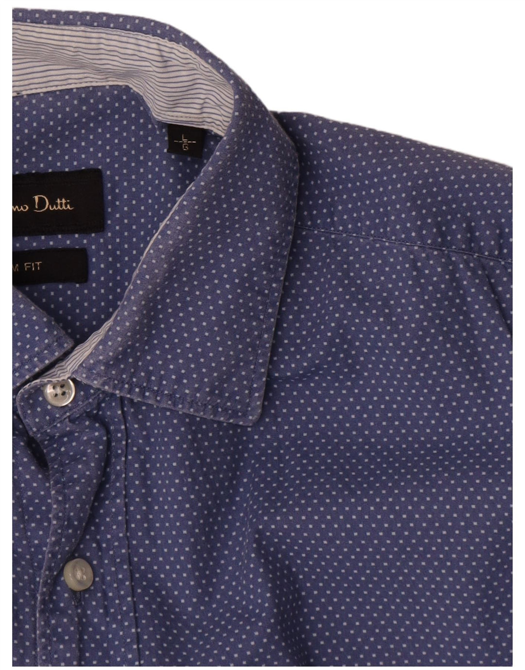 Massimo Dutti Herre Slim Fit Skjorte Stor Blå Polka Dot Bomuld