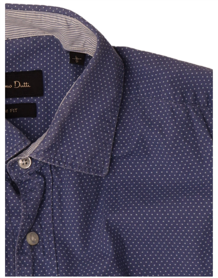 Massimo Dutti Herre Slim Fit Skjorte Stor Blå Polka Dot Bomuld