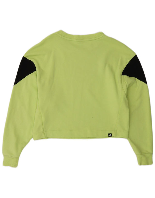Puma Womens Crop Sweatshirt Jumper UK 10 Small Green Colourblock Bomuld