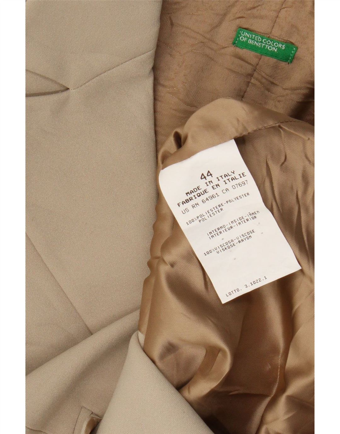 Benetton Dame 3-knaps blazerjakke IT 44 Medium Beige Polyester