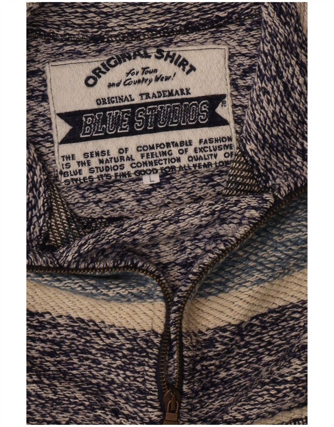 Vintage Herre 1/4 Zip Sweatshirt Jumper Medium Blå Stribet Retro