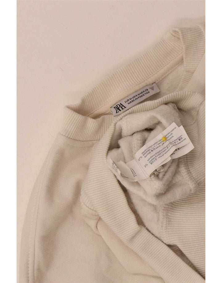 Zara Womens Crop Oversized Sweatshirt Jumper UK 14 Medium White Bomuld