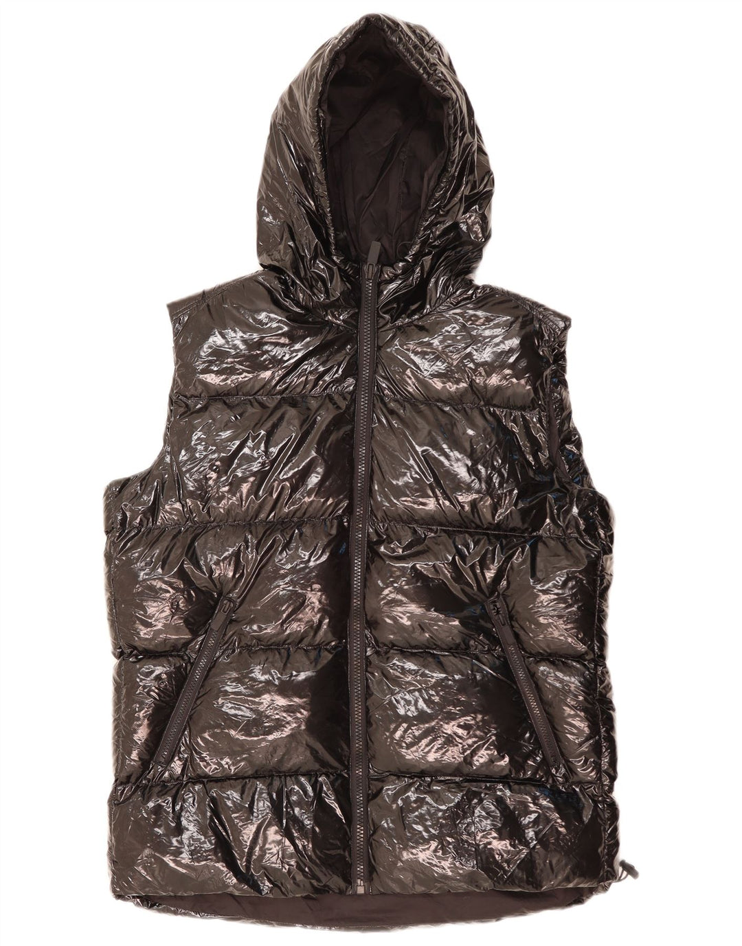 ZARA Herre hætte polstret Gilet UK 38 Medium Black Polyester