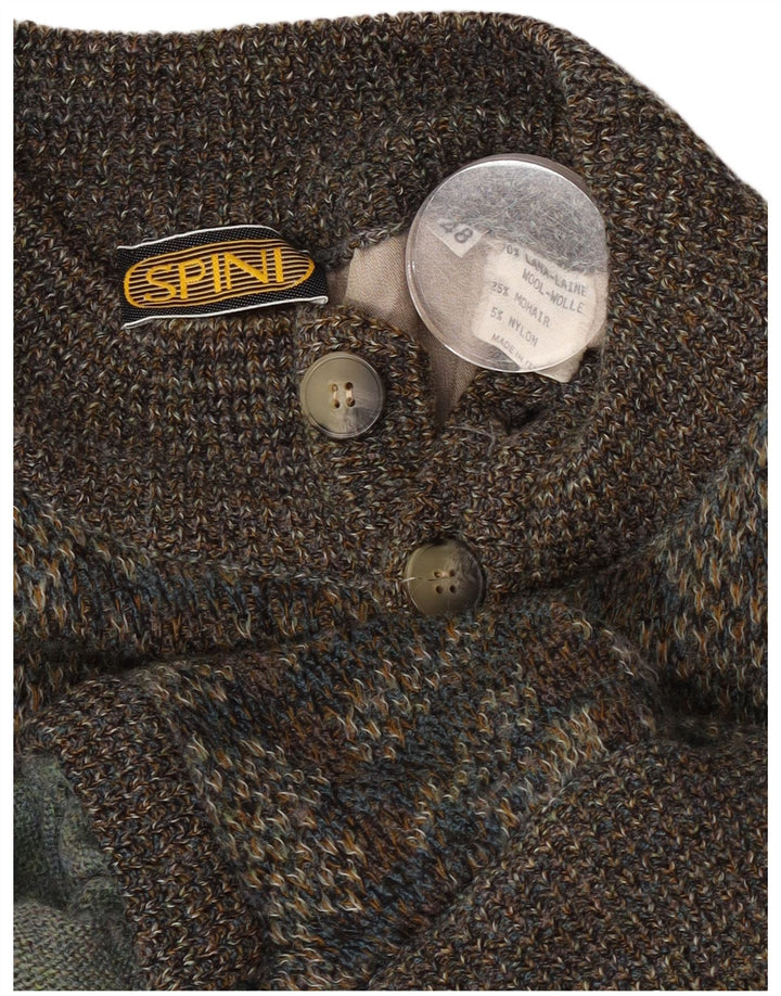 Vintage herre abstrakt mønster cardigan sweater IT 48 mellemgrå uld