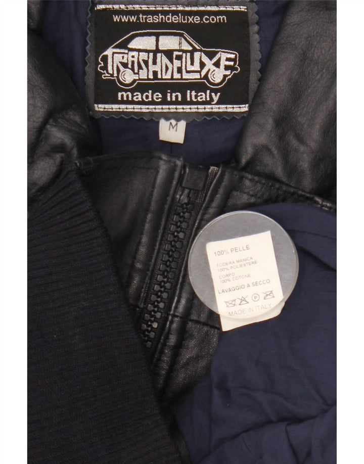 Vintage Herre Bomber Læderjakke UK 38 Medium Navy Blue Læder