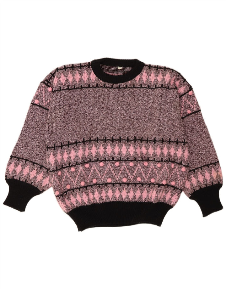 Vintage dame sweater med rund hals EU 40/42 Medium Pink Geometrisk