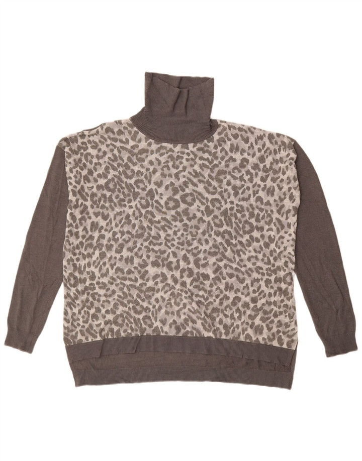 OASIS Dame Rullehals Sweater UK 14 Medium Grey Animal Print