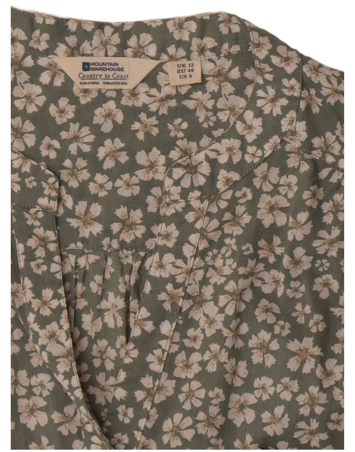 Mountain Warehouse Dame Langærmet Bluse Top UK 12 Medium Green Floral