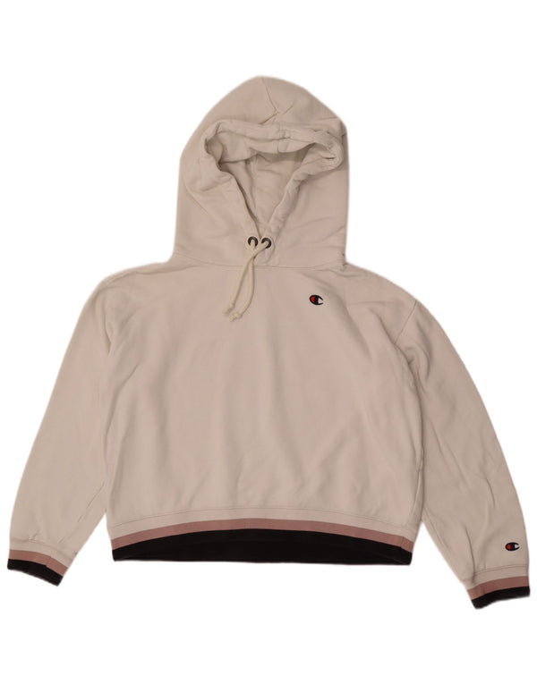 Champion Womens Crop Hoodie Jumper UK 14 Medium White Cotton