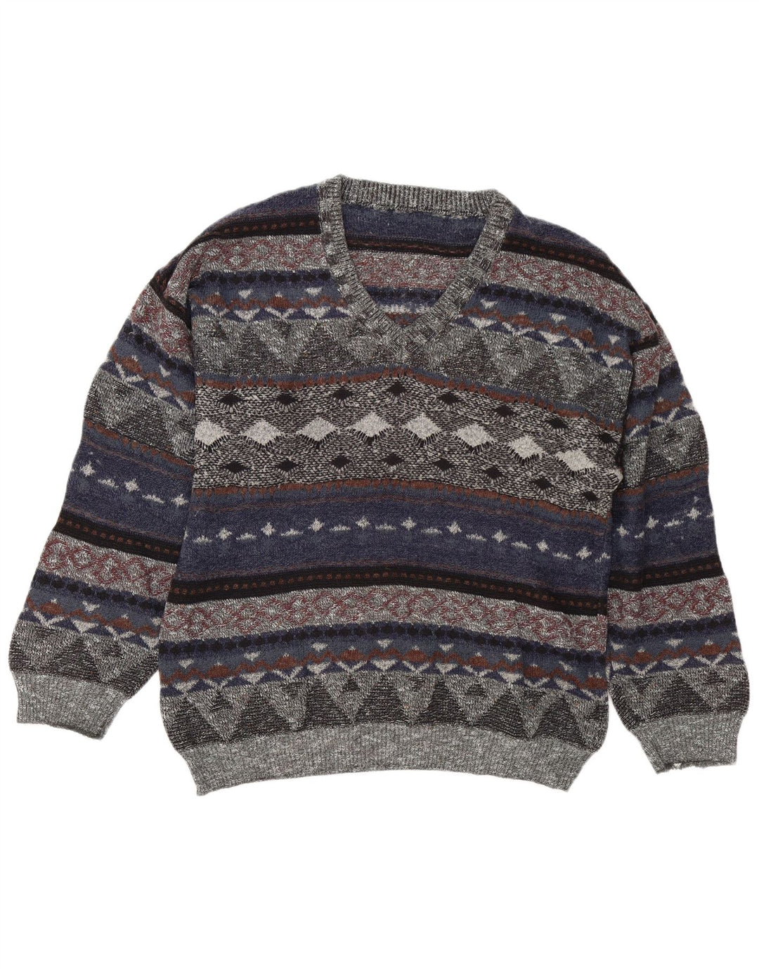 Vintage herre V-hals sweater stor flerfarvet Fair Isle