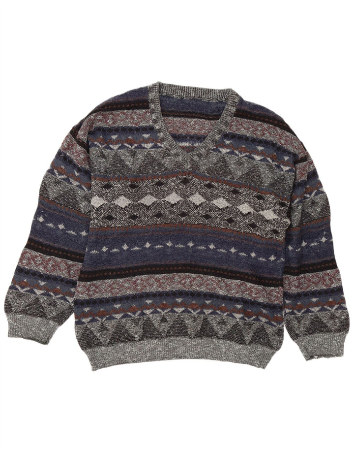 Vintage herre V-hals sweater stor flerfarvet Fair Isle