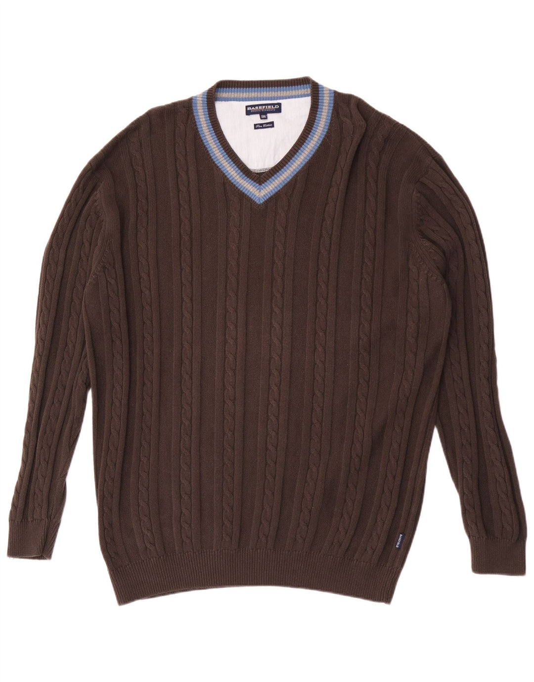 Basefield Herre V-hals sweater 2XL brun stribet bomuld