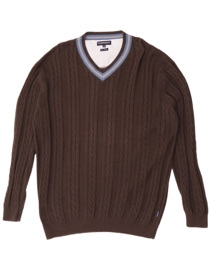 Basefield Herre V-hals sweater 2XL brun stribet bomuld