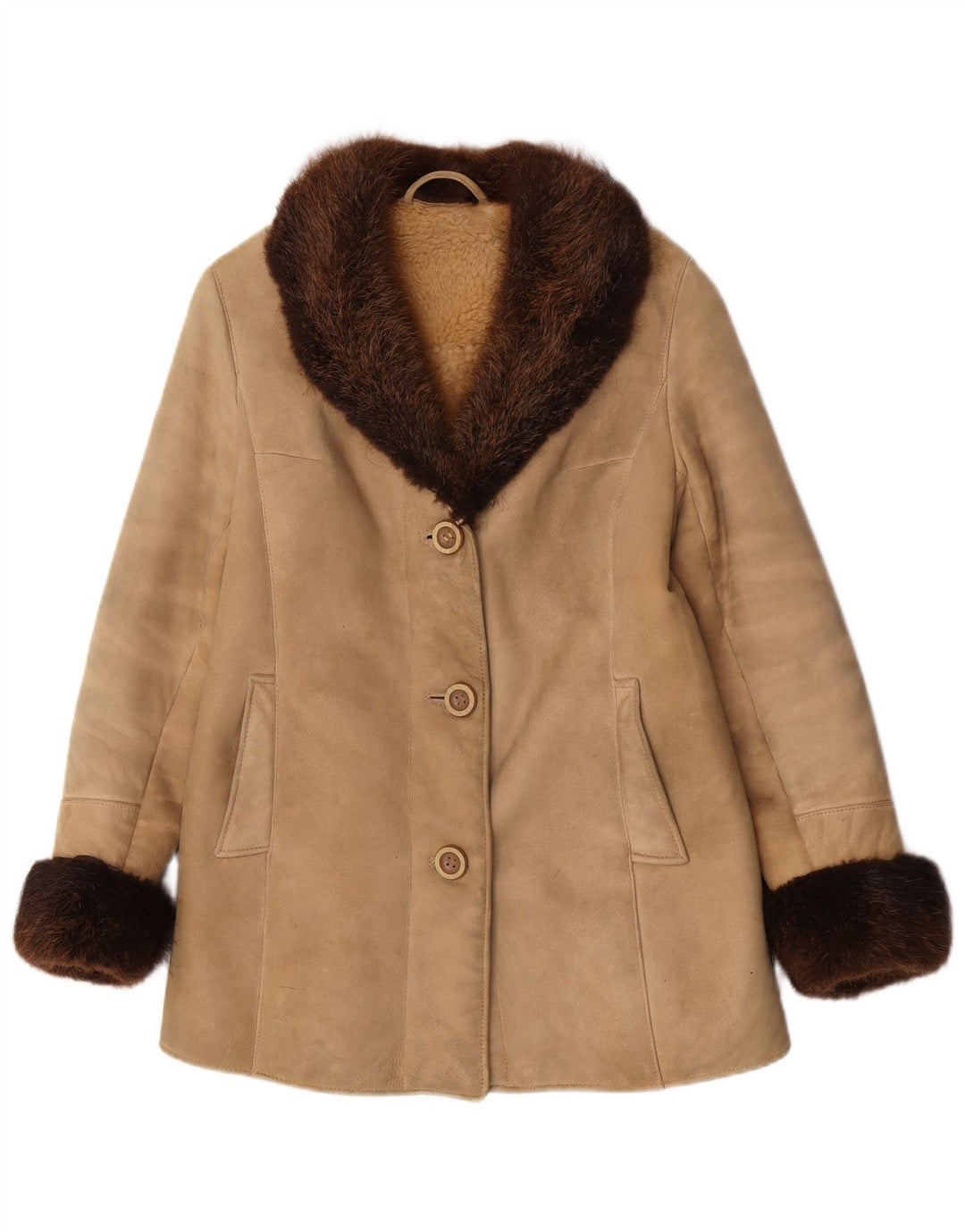 Vintage Dame Shearling Coat UK 10 Small Beige