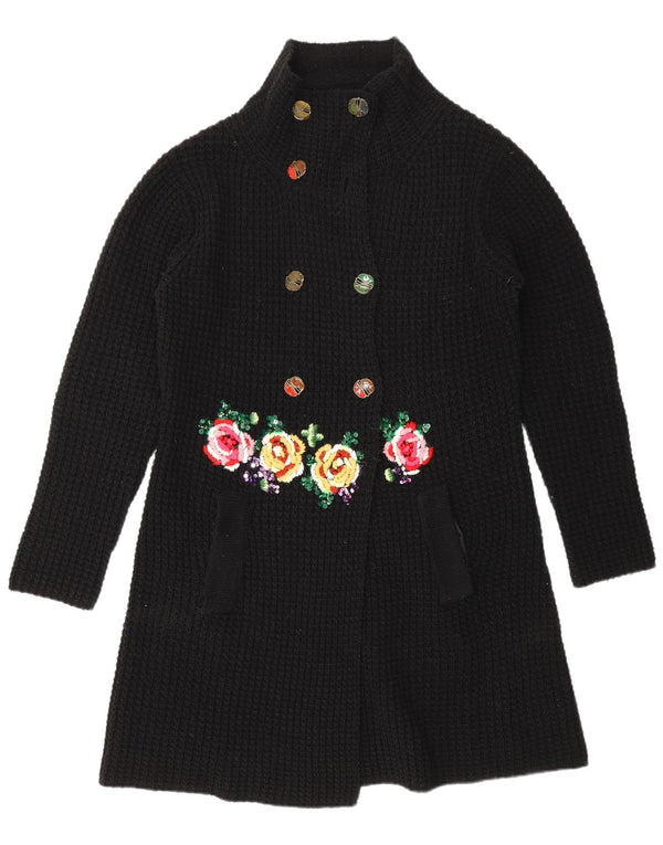 Desigual Womens Longline Cardigan Sweater UK 18 XL Black Floral