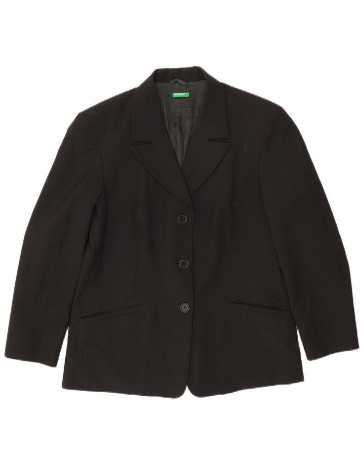 Benetton Dame 3 Button Blazer Jacket IT 46 Stor Sort Polyester