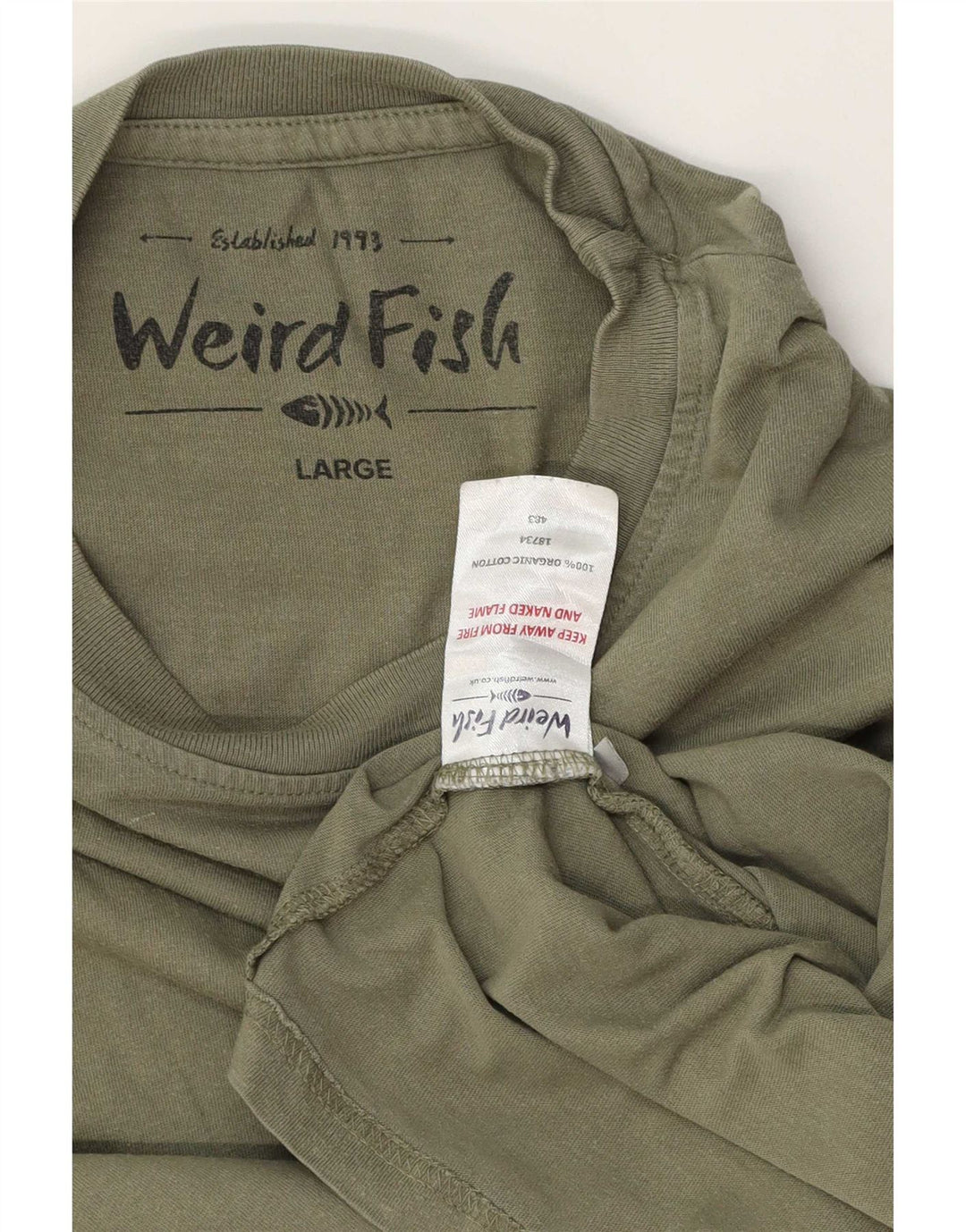 Weird Fish Herre grafisk T-shirt Top Stor Khaki Bomuld