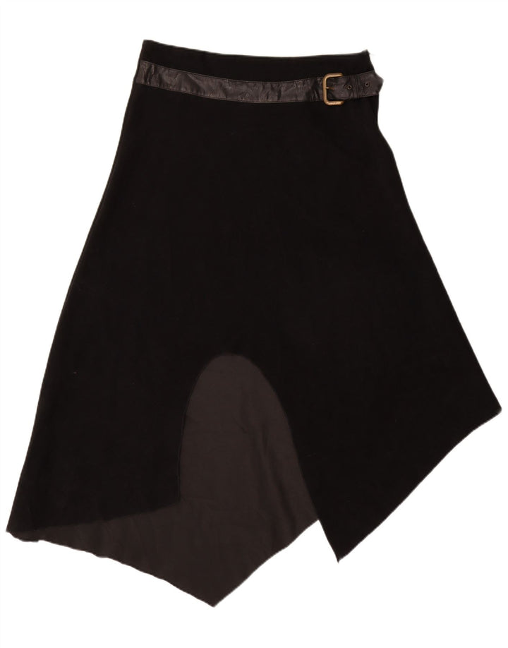 Vintage kvinders højtalje asymmetrisk nederdel IT 48 XL W30 sort polyester