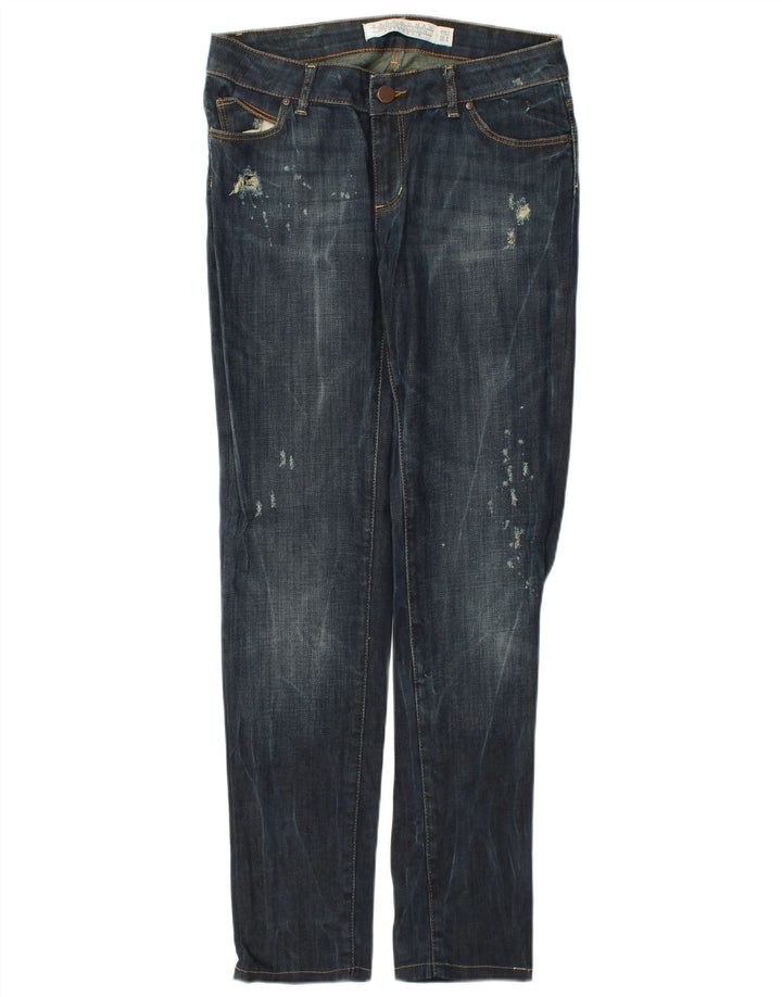 Zara Dame Distressed Slim Jeans EU 40 Medium W30 L31 Marineblå Bomuld