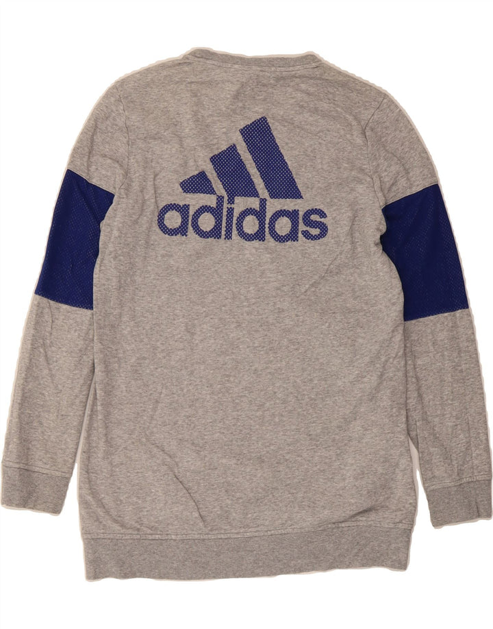 ADIDAS Womens Longline Sweatshirt Jumper UK 12/14 Medium Grey Colourblock Vintage Adidas and Second-Hand Adidas from Messina Hembry 