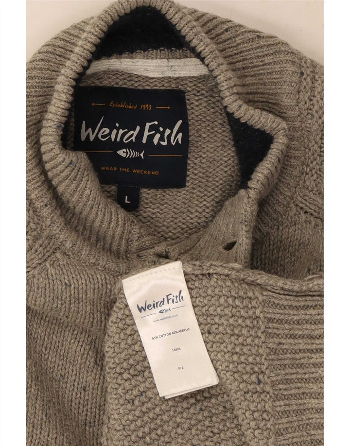 Weird Fish Herre Button Neck Jumper Sweater Stor Grå Bomuld