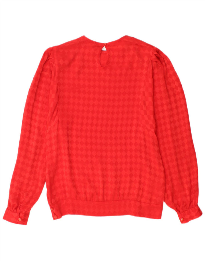 Vintage Dame Langærmet Bluse Top UK 12 Medium Red Argyle/Diamond