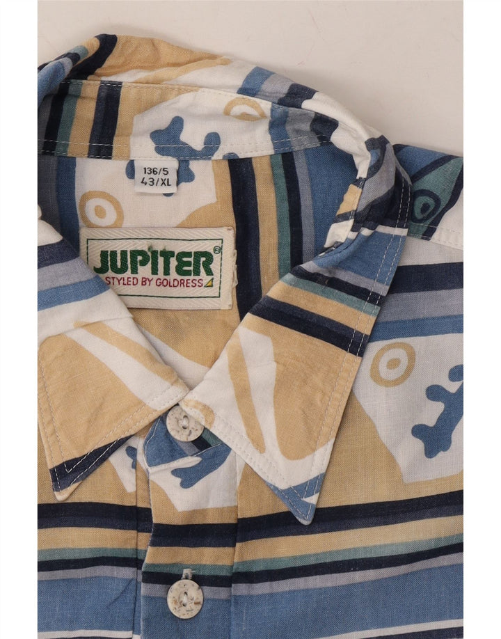 JUPITER Mens Short Sleeve Shirt Size 43 XL Blue Geometric Vintage Jupiter and Second-Hand Jupiter from Messina Hembry 