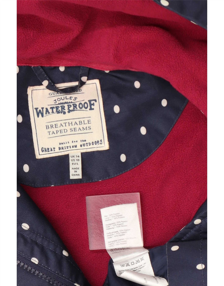 Joules Regnfrakke med hætte til kvinder UK 14 Large Navy Blue Polka Dot Polyester
