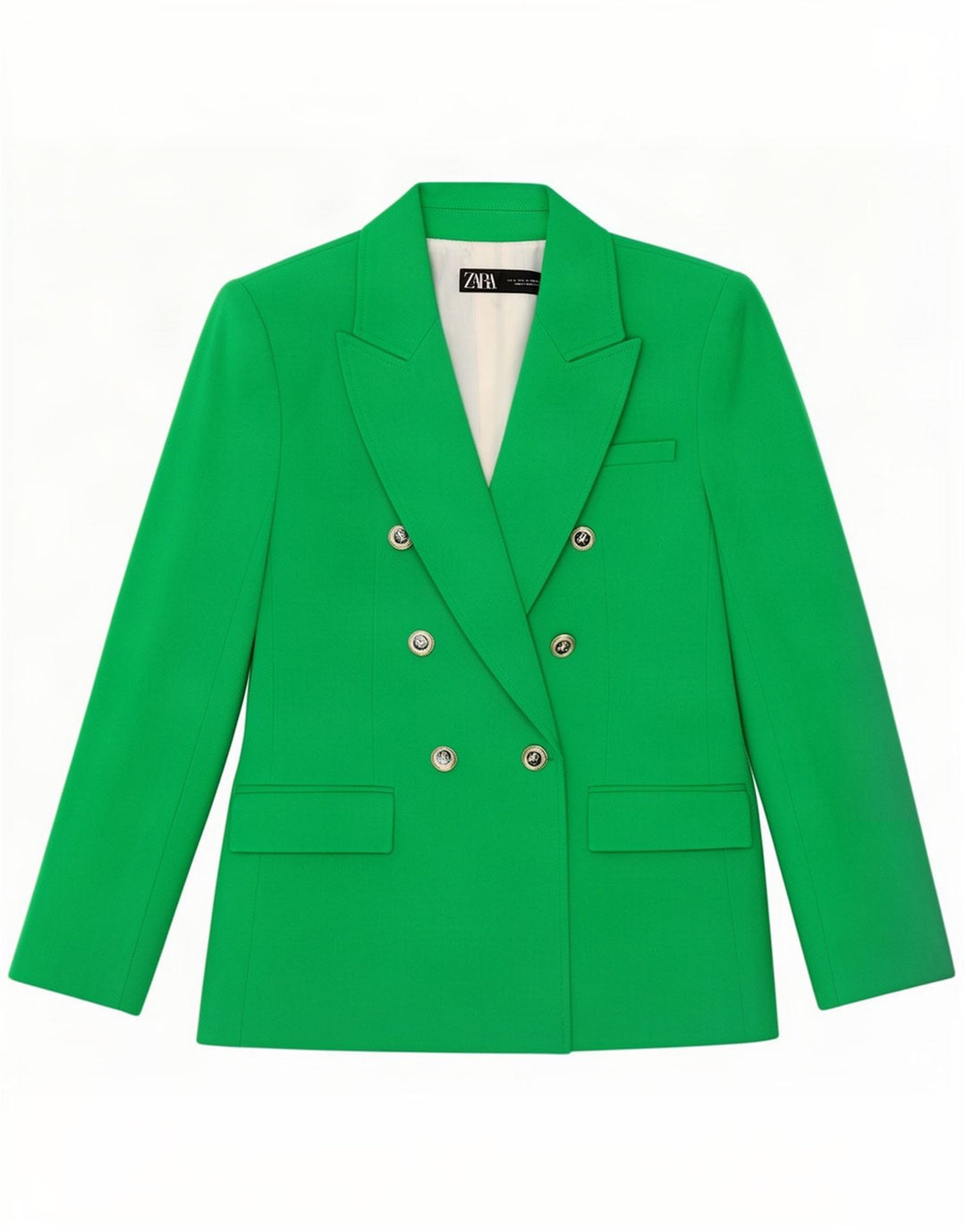 Zara Dame Dobbeltradet Blazer Jacket UK 10 Small Green Polyester