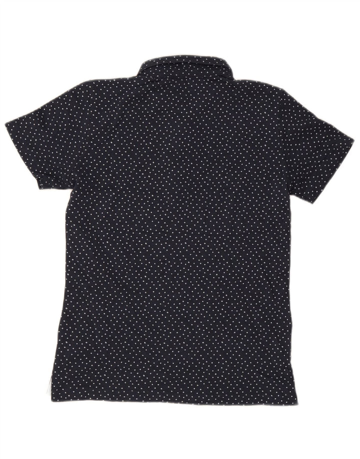 EDDIE BAUER Dame Polo Shirt UK 10 Small Navy Blue Polka Dot