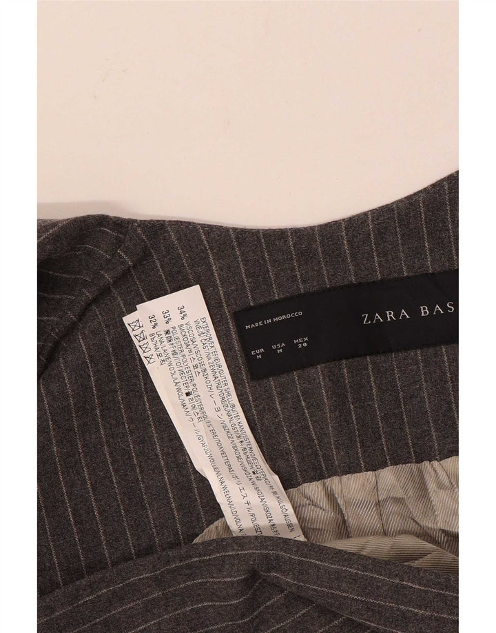 Zara Womens Longline ærmeløs blazerjakke UK 12 Medium Grey Nålestribe