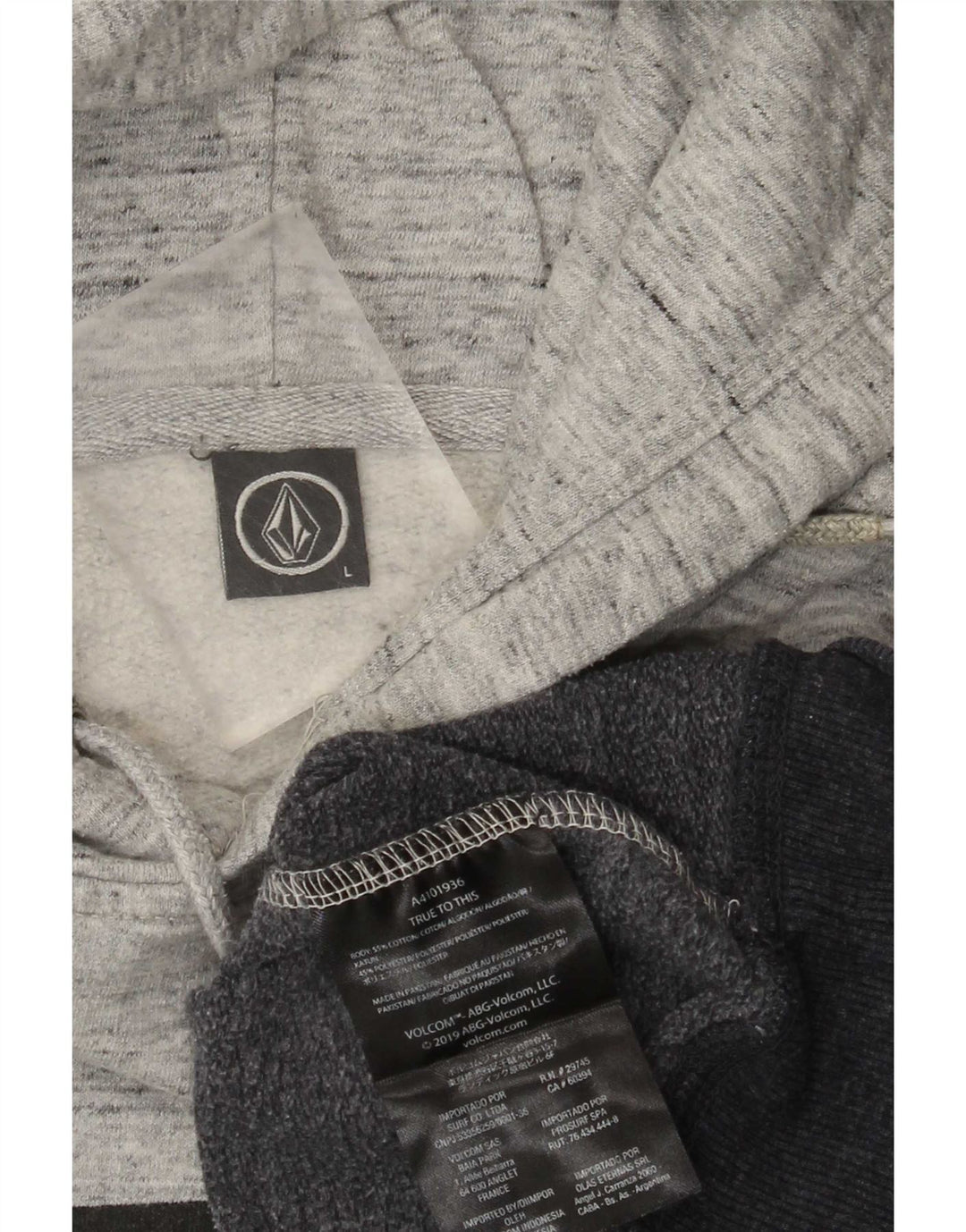 Volcom Herre Grafisk Hoodie Jumper Stor Grå Colourblock Bomuld