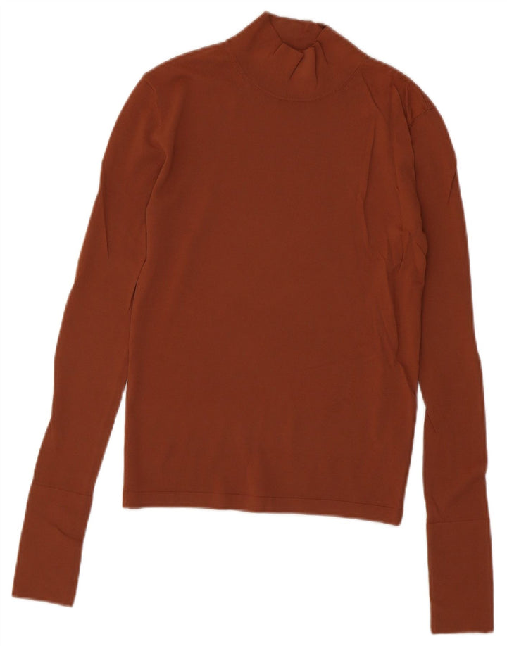 ZARA Womens Crop Turtle Neck Jumper Sweater UK 8 Small Brown Viscose