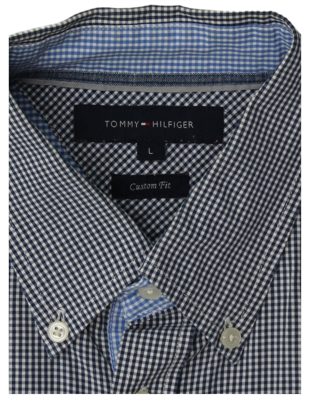 Tommy Hilfiger Herre Custom Fit skjorte Large Navy Blue Gingham