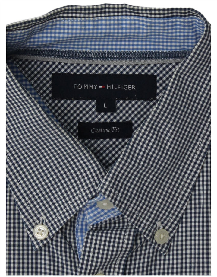 Tommy Hilfiger Herre Custom Fit skjorte Large Navy Blue Gingham