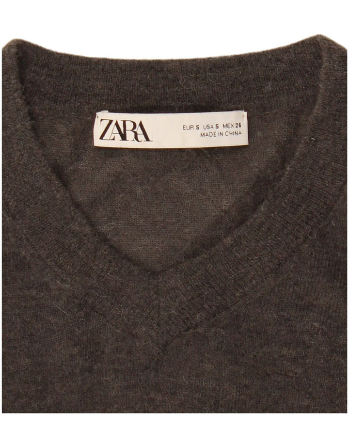 Zara Womens Crop V-hals sweater UK 10 Small Grey
