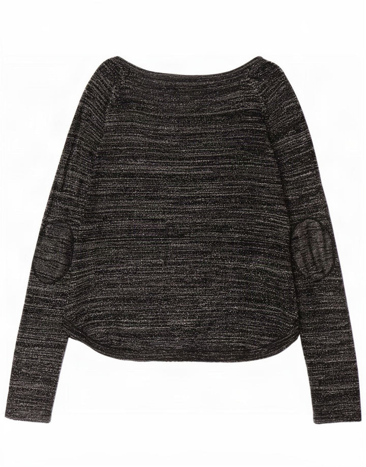 Zara Dame Top Langærmet UK 12 Medium Sort Stribet Akryl