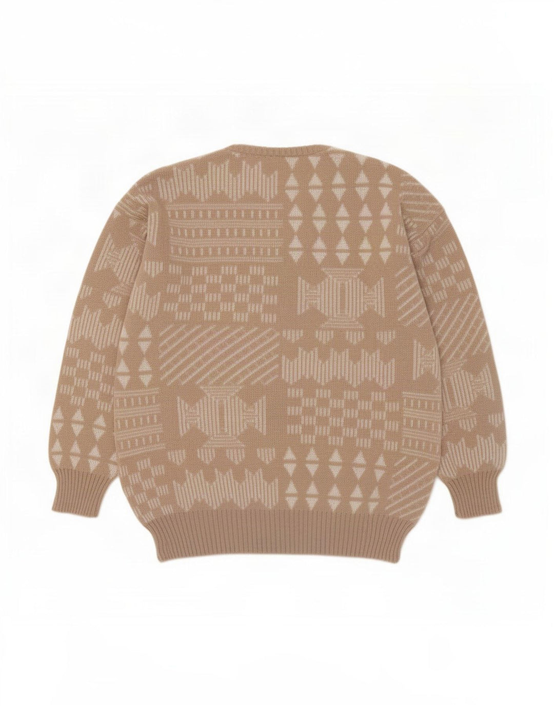 Vintage Herre Crew Neck Jumper Sweater IT 48 Medium Beige Patchwork Uld