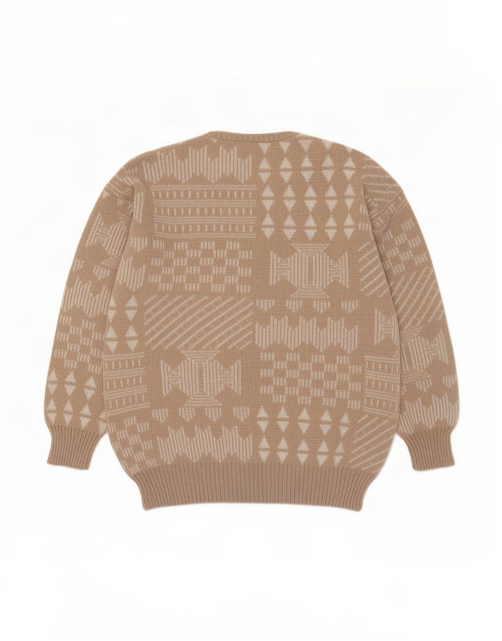 Vintage Herre Crew Neck Jumper Sweater IT 48 Medium Beige Patchwork Uld