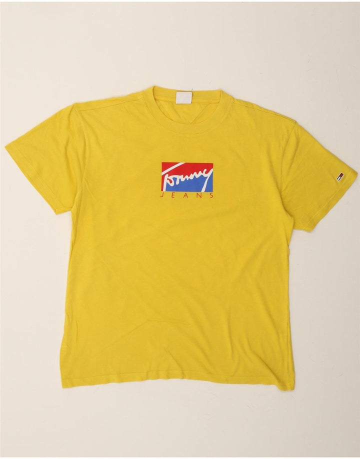 TOMMY HILFIGER Mens Graphic T-Shirt Top Medium Yellow Vintage Tommy Hilfiger and Second-Hand Tommy Hilfiger from Messina Hembry 