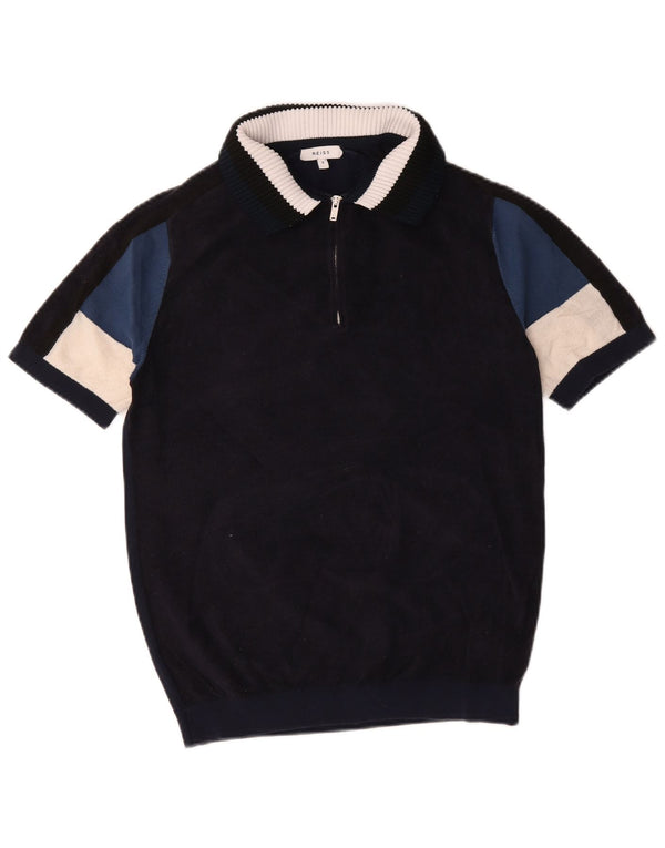 Reiss Herre Polo Neck Jumper Sweater Small Navy Blue Colourblock