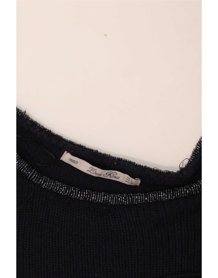 Zara Dame Oversized Boat Neck Jumper Sweater UK 16 Large Navy Blue