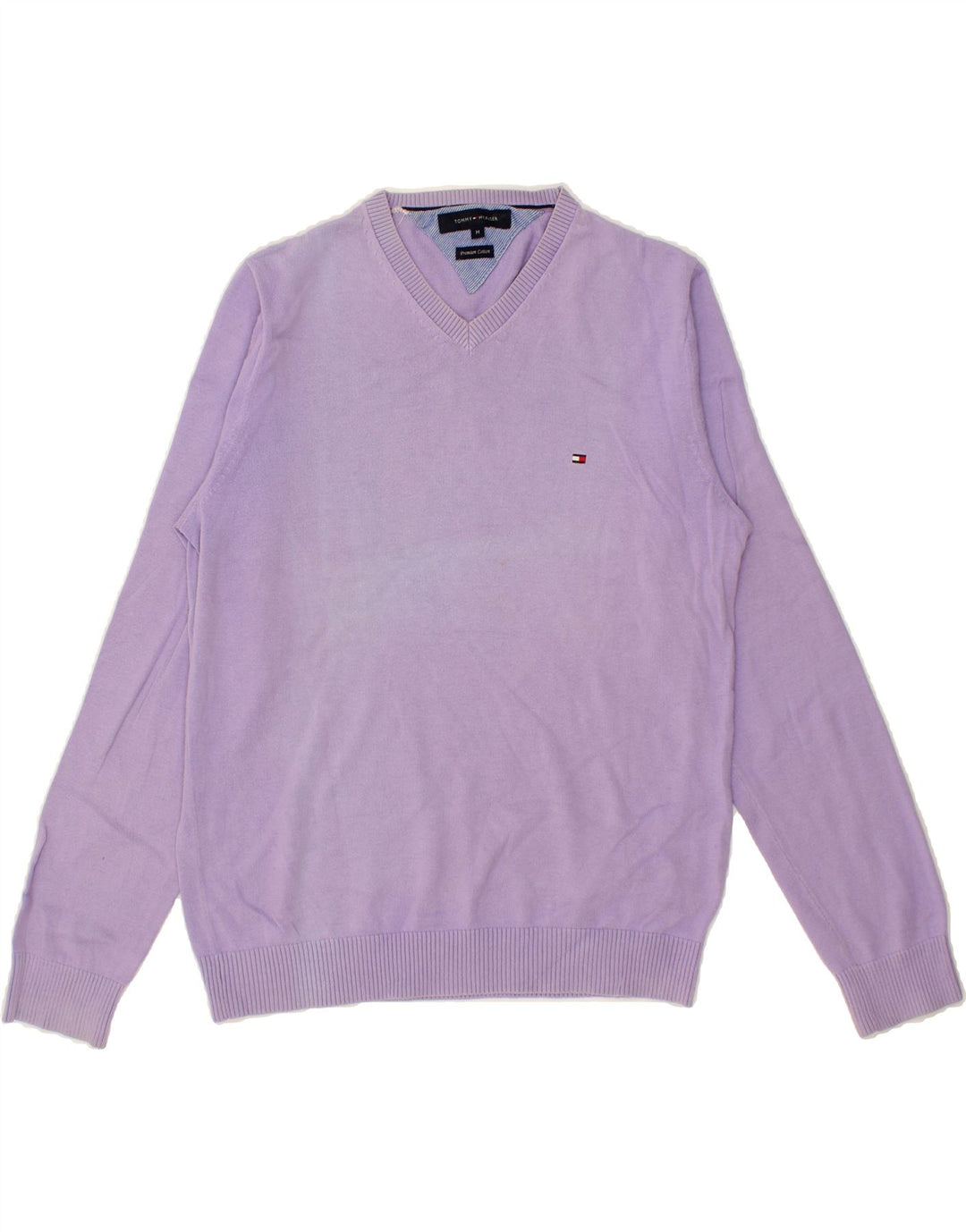 TOMMY HILFIGER Mens V-Neck Jumper Sweater Medium Purple Cotton Vintage Tommy Hilfiger and Second-Hand Tommy Hilfiger from Messina Hembry 
