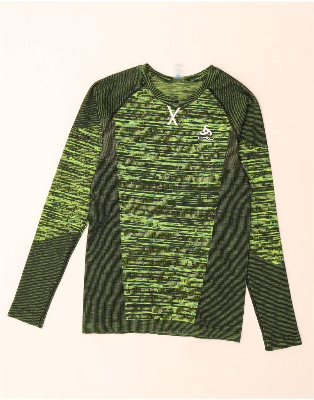 Odlo Dame Top Langærmet UK 12 Medium Grøn Geometrisk Polyester