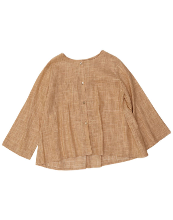 Vintage Womens 3/4 Sleeve Shirt Blouse UK 14 Large Beige Flecked Linen