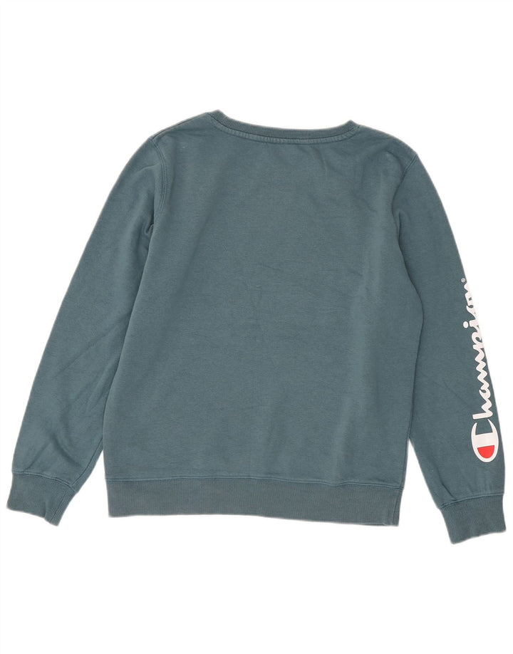 Champion Dame Grafisk Sweatshirt Jumper UK 14 Medium Blue Bomuld