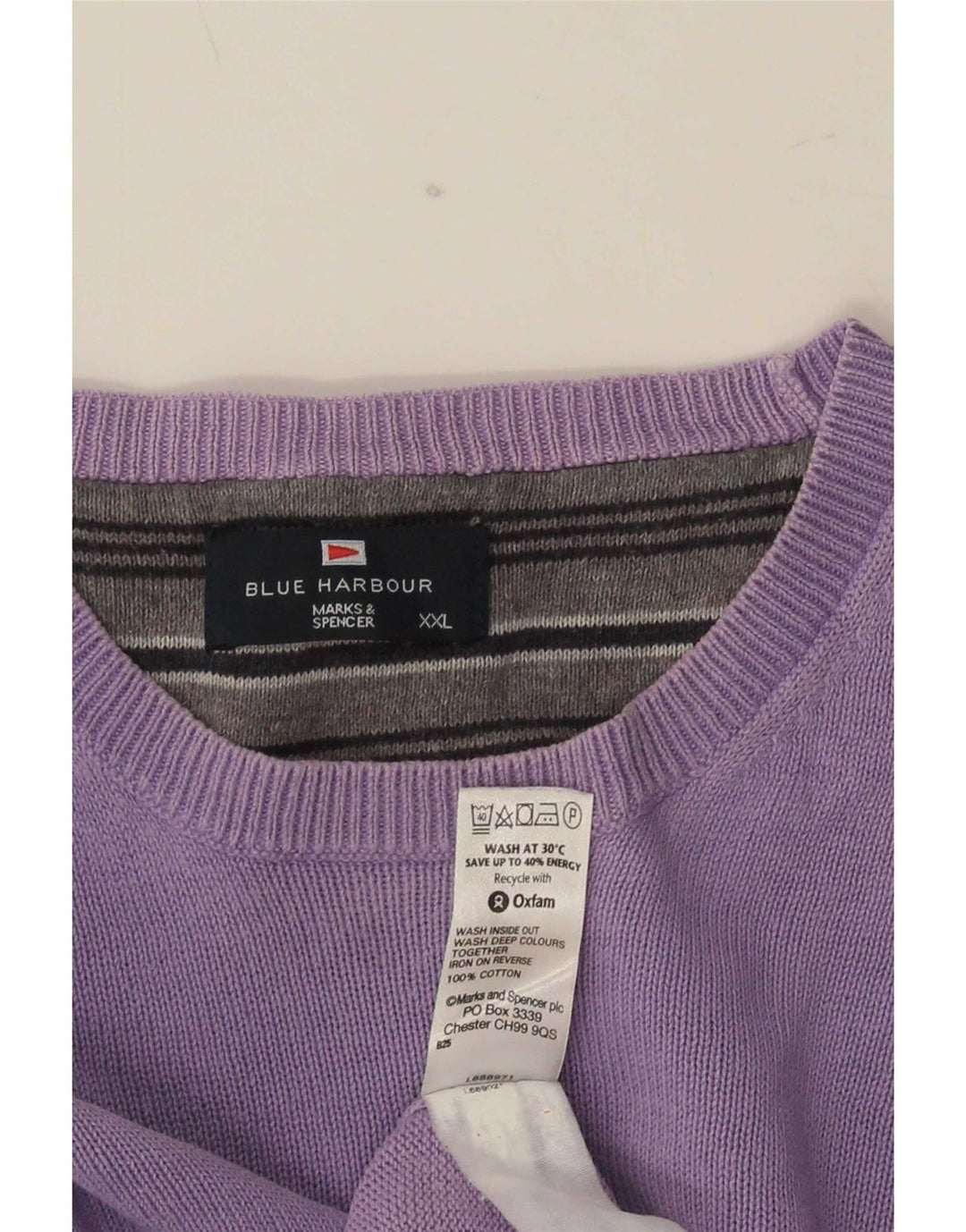 Marks & Spencer Herre Blue Harbor Crew Neck Jumper Sweater 2XL Lilla