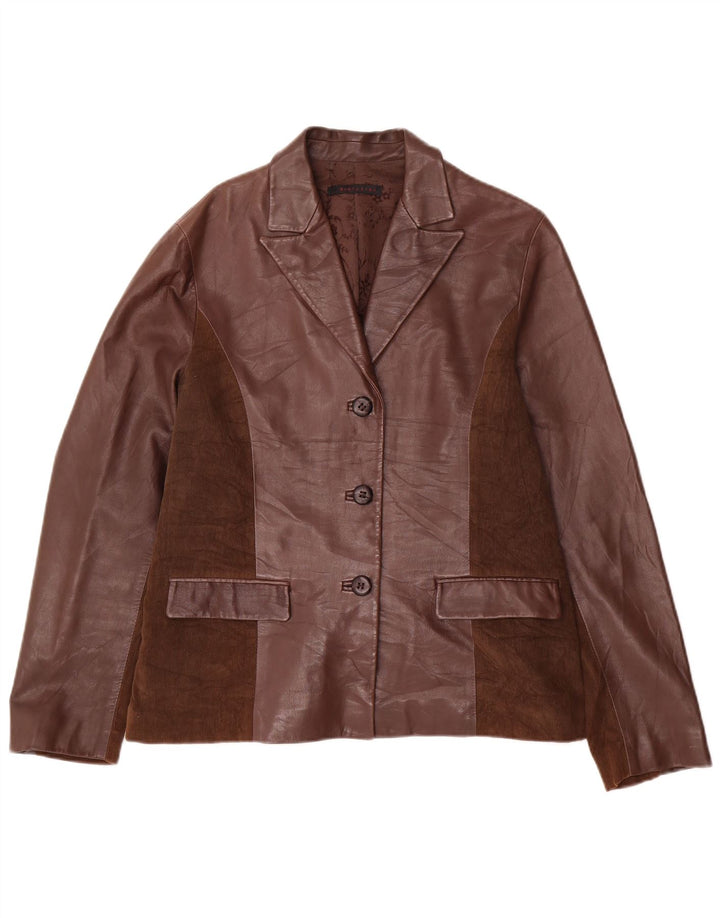 Evolution Dame 3-knaps læder blazerjakke IT 48 XL Brun Colourblock