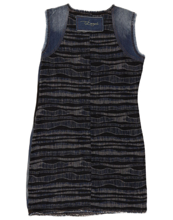 DESIGUAL Womens Graphic Denim Basic Dress EU 42 Large Navy Blue Striped